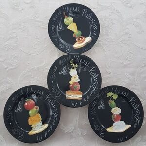 4 American Atelier Hors-d'oeuvre Appetizer Side Plates, Wine and Cheese Party